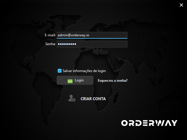 Orderway Login Screen